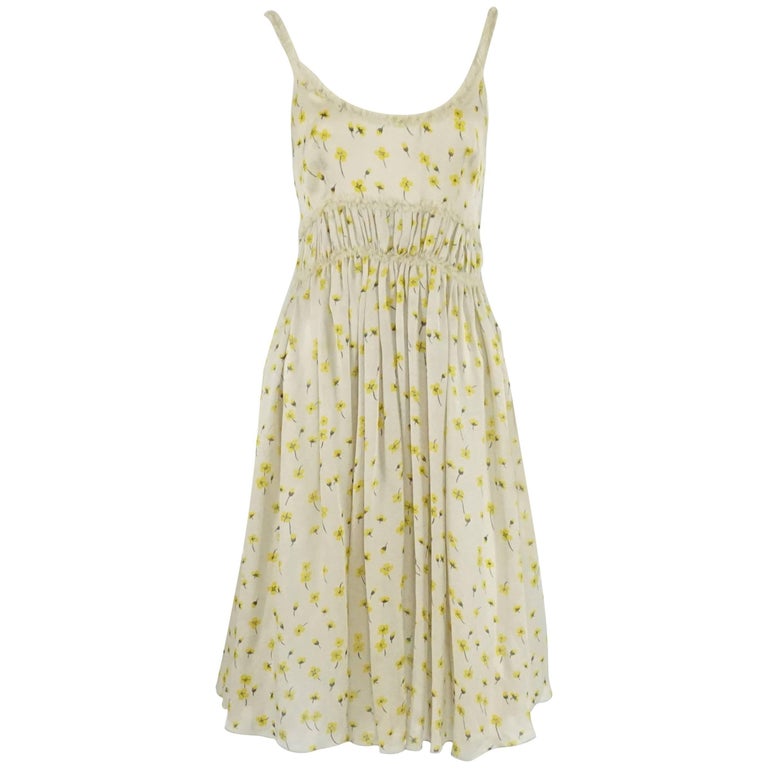 Chloe Cream and Yellow Floral Silk Dress - 36 at 1stDibs