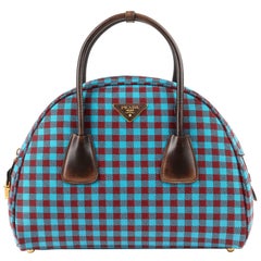 PRADA A/I 2013 "Vichy Check Jacquard" Borsa bowler turchese e rossa con tracolla