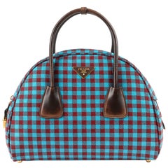 PRADA A/W 2013 "Vichy Check Jacquard" Turquoise & Red Gingham Bowler Bag Purse