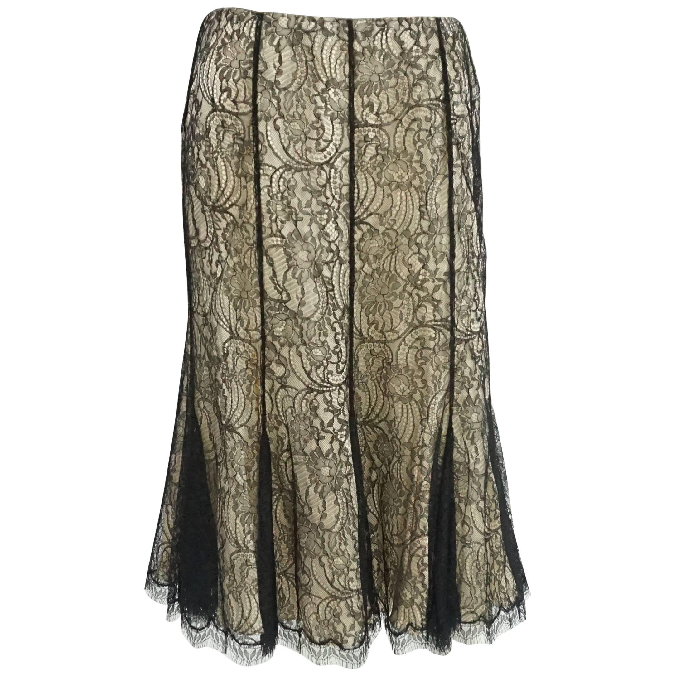 Ralph Lauren Black Label Nude and Black Lace Skirt - 10