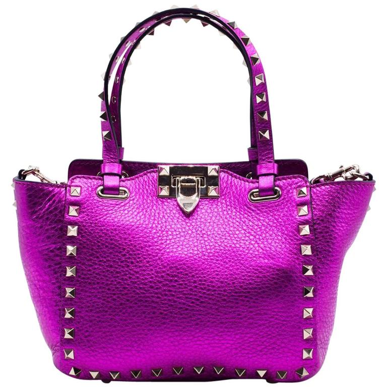 Valentino Womens Metallic Pink Mini Rockstud Trapeze Tote Bag at 1stdibs