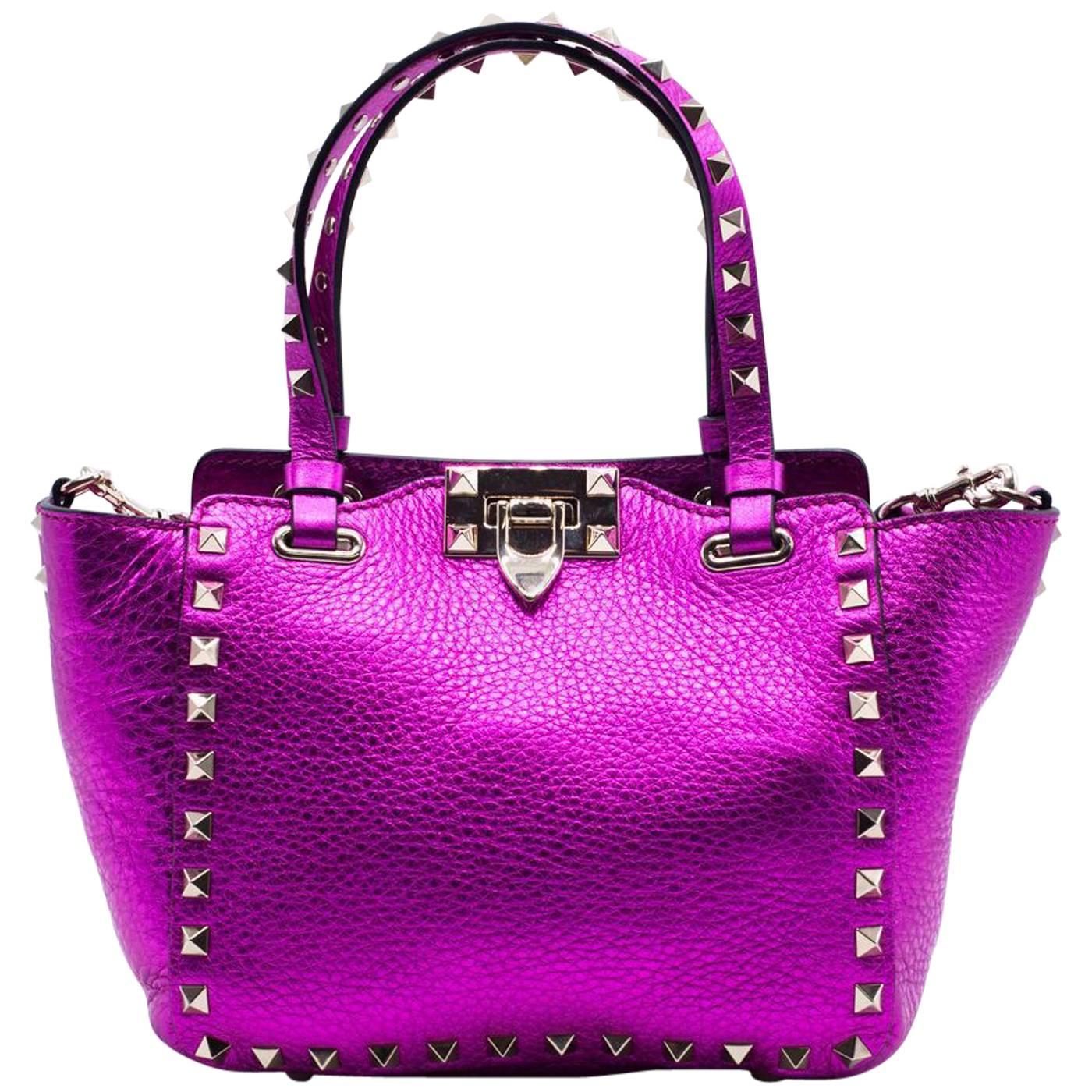 Valentino Womens Metallic Pink Mini Rockstud Trapeze Tote Bag