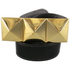 Men's GIUSEPPE ZANOTTI Size 36 Black Patent Leather Gold Stud Buckle Belt 9