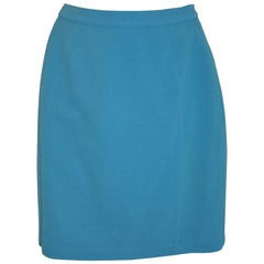 Thierry Mugler Turquoise Form-Fitting Wool Crepe Fully Lined Skirt