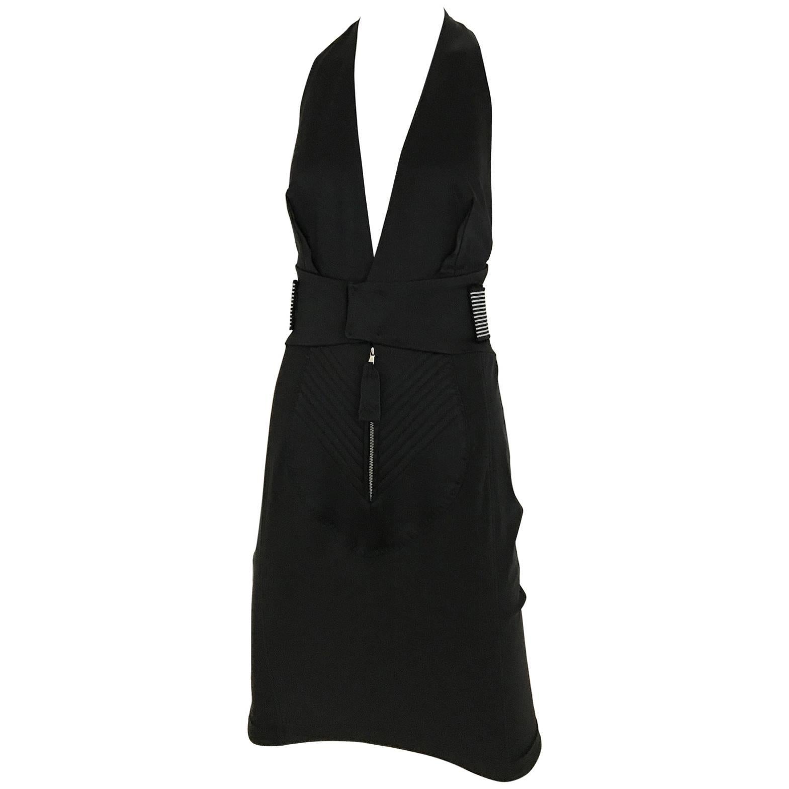 Vintage JEAN PAUL GAULTIER Black V Neck Fitted Dress For Sale