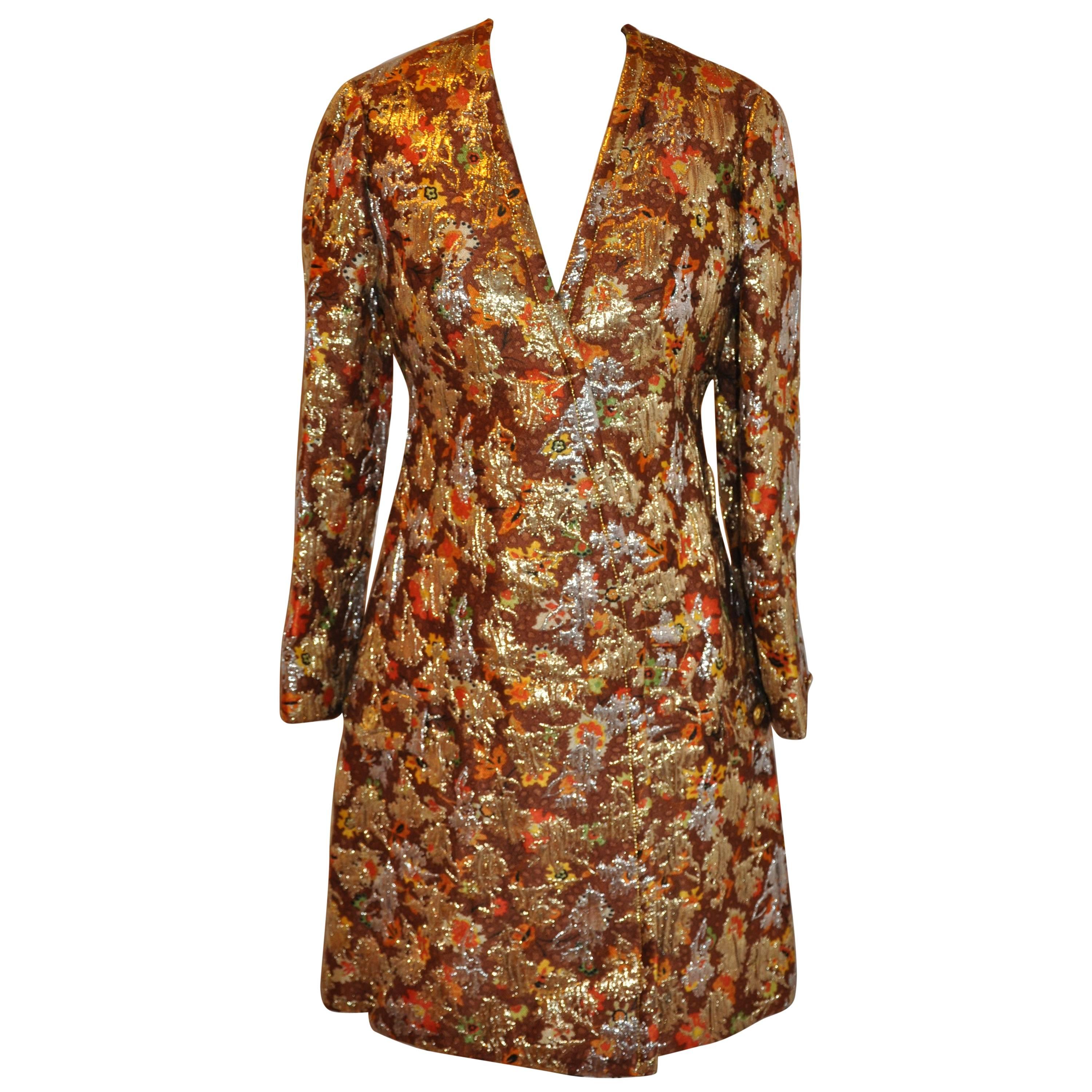 Galanos Multi-Color with Metallic Gold Lame Multi-Floral Brocade Evening Coat For Sale