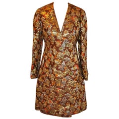 Galanos Multi-Color with Metallic Gold Lame Multi-Floral Brocade Evening Coat