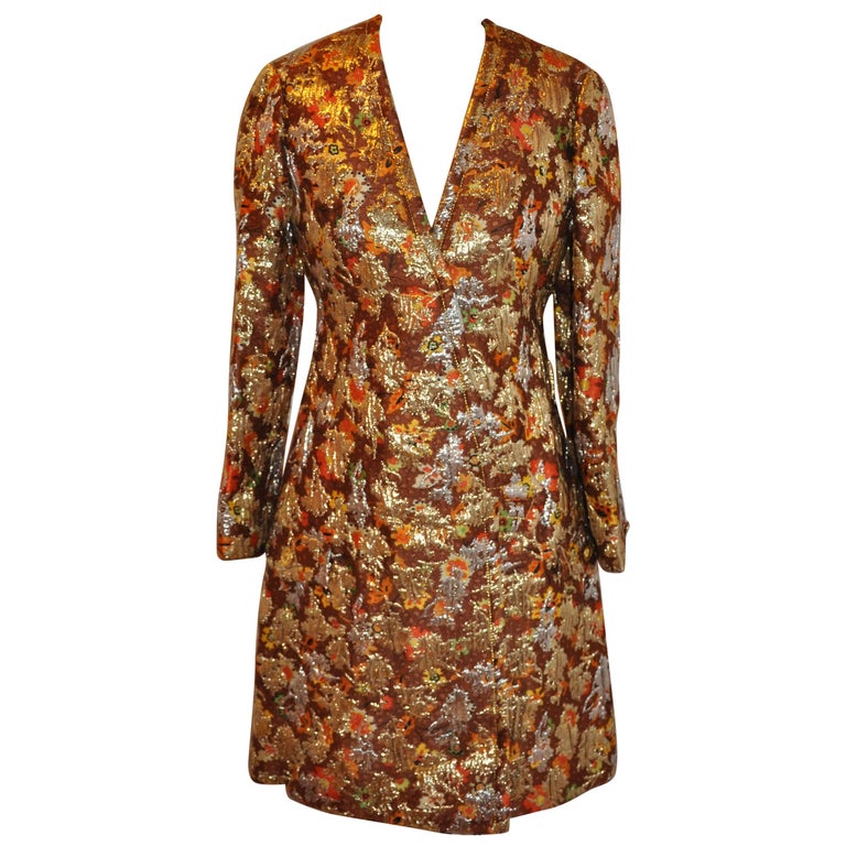 Galanos Multi-Color with Metallic Gold Lame Multi-Floral Brocade Evening  Coat For Sale at 1stDibs | brocade coat dress