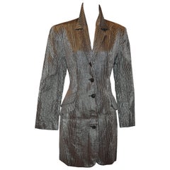 Retro Harriet Selling Black Silk & Silver Lame Stripe Blazer-Style Evening Dress