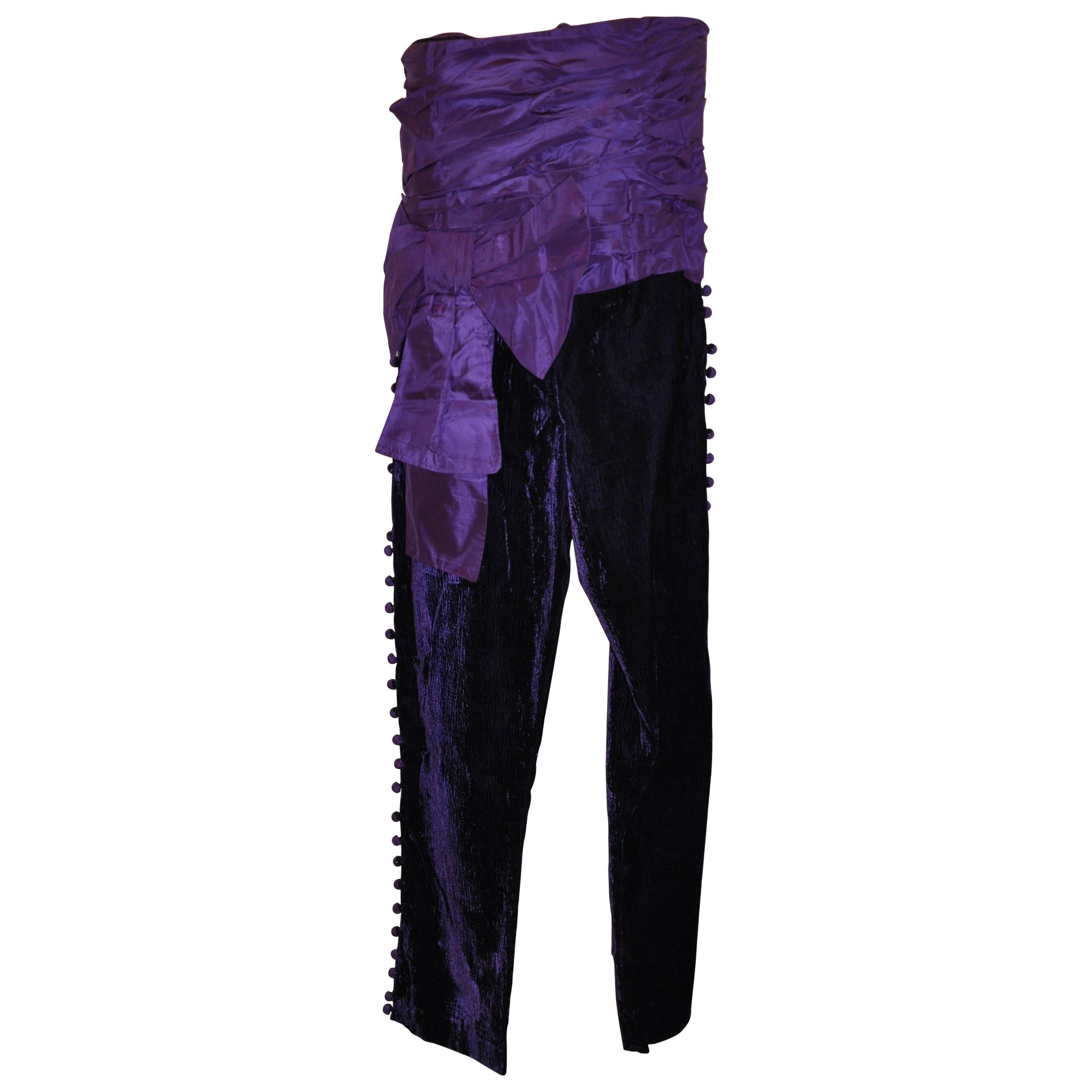 Rare Jiki (Monte Carlo) Deep Violet Taffata & Crushed Velvet Strapless Jumpsuit 