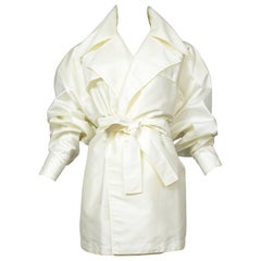 Vintage Alaia Pale Ivory Buttonless Mini Trench Coat 