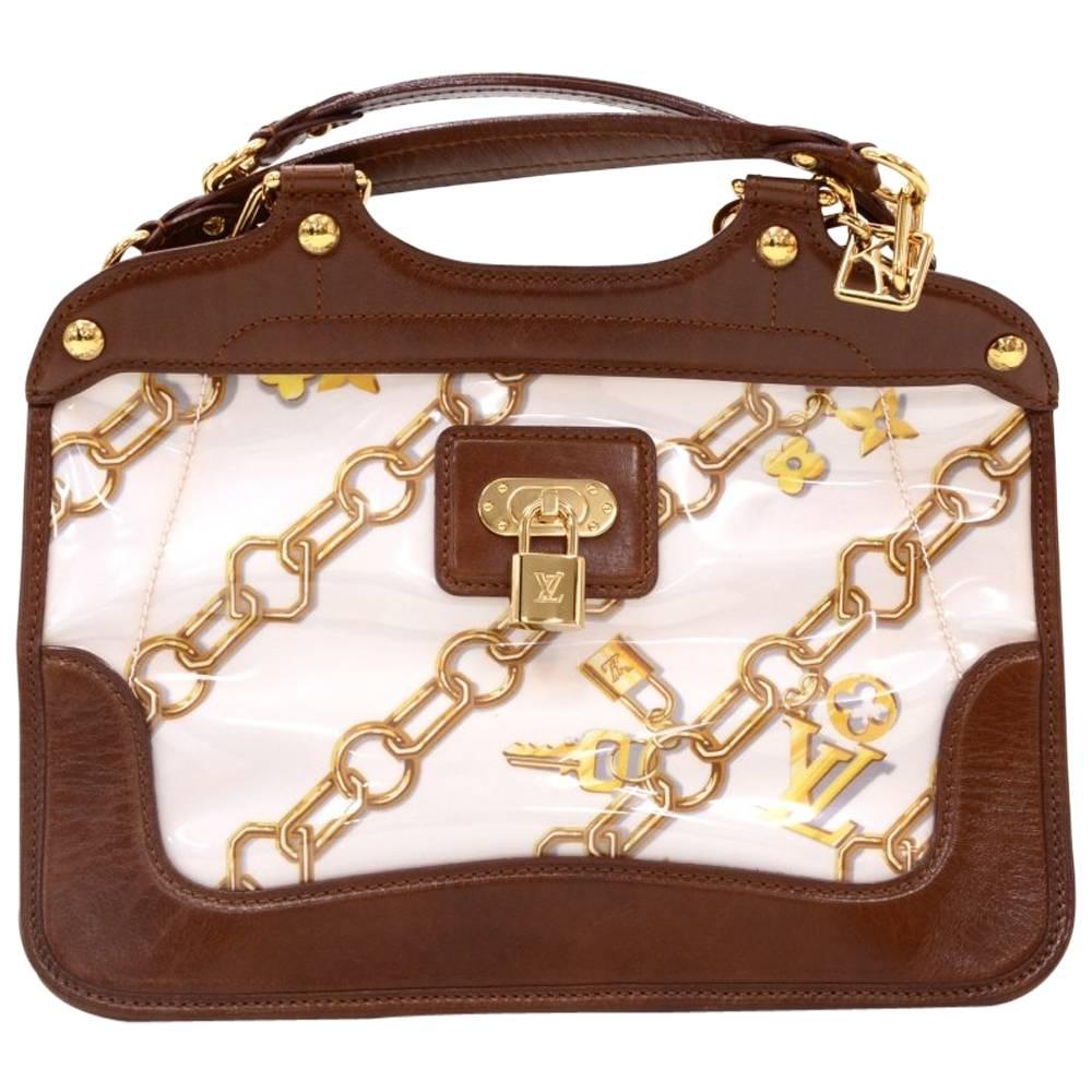 Louis Vuitton Charms Lines Vinyl x Dark Brown Leather Hand Bag For Sale