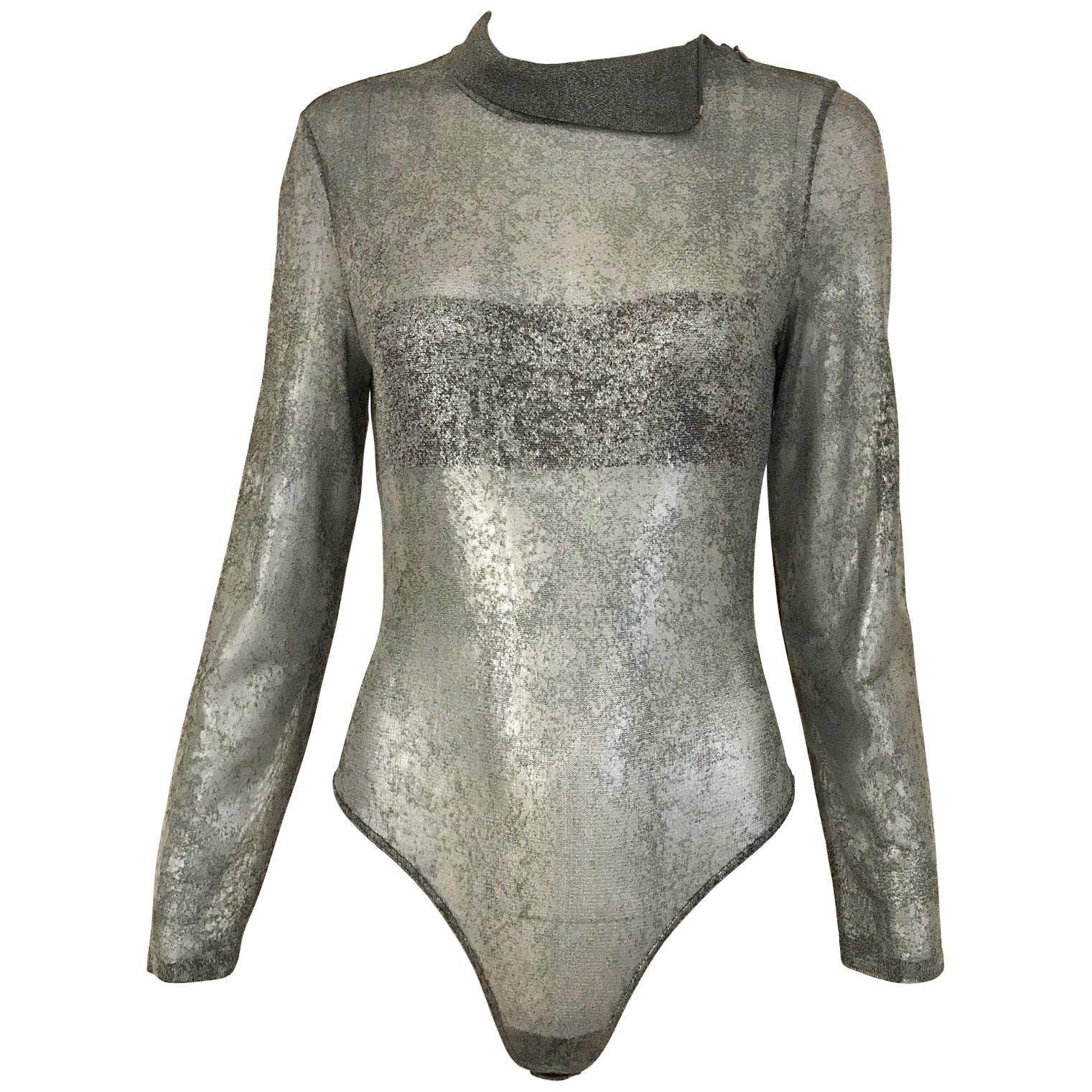Vintage GIANFRANCO FERRE Silver Grey Metallic Bodysuit