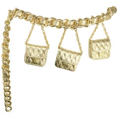 Vintage 80s Gold Leather Gold Chain Link Belt