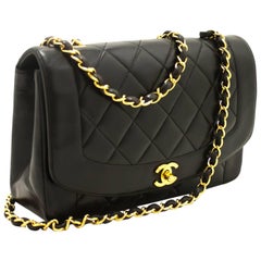 CHANEL Chain Shoulder Bag Crossbody Black Quilted Single Flap Lamb