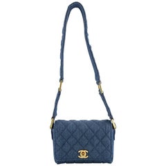 Vintage Chanel Blue Denim Quilted Mini Flap Shoulder Bag