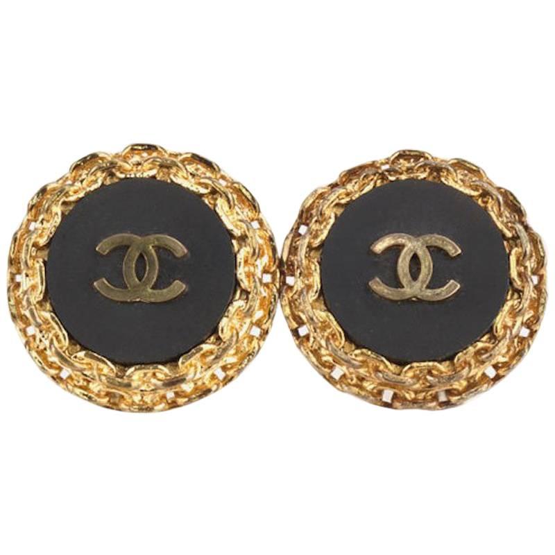 Chanel Gold Chain "CC" Studs Clip On Earrings 