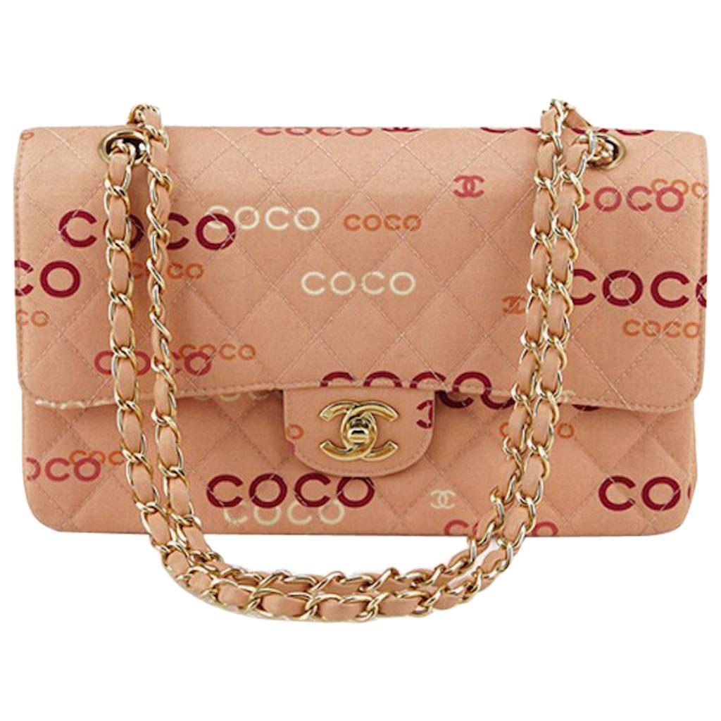 Chanel Pink "Coco" Canvas Double Flap Shoulder Bag