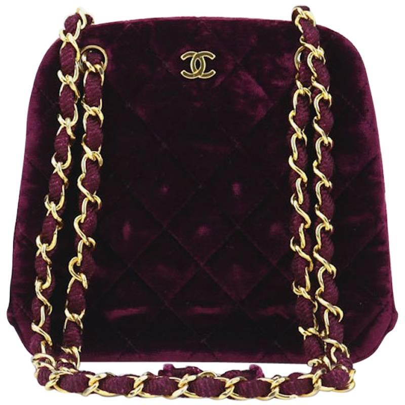 Chanel Burgundy Velvet Kiss Lock Shoulder Bag