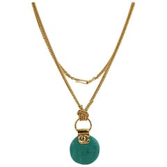 Vintage Chanel Turquoise Stone Pendant Gold Toned Chain Necklace