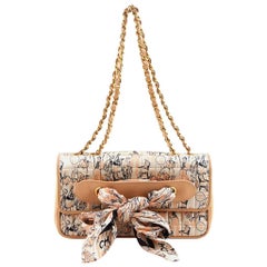 Chanel Peach Lambskin with Printed Illustration Silk Scarf Shoulder Bag