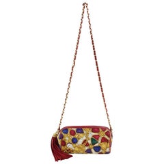 Chanel Red Lambskin with Silk Gripoix Accessories Pattern Tassel Shoulder Bag 