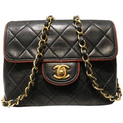 Chanel Black Quilted Lambskin with Burgundy leather piping Shoulder Bag