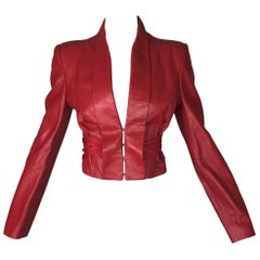 Alexander McQueen Red Leather Cropped Corset Jacket, S/S 2002