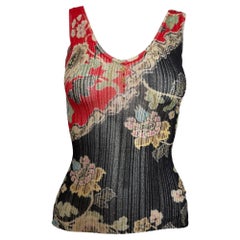 Roberto Cavalli S/S 2003 Black And Red Chinoiserie Pleated Silk Tank Top