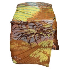 Roberto Cavalli S/S 2002 Ochre Tropical-Print Ruched Wrap Mini Skirt
