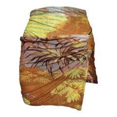 Roberto Cavalli S/S 2002 Ochre Tropical-Print Ruched Wrap Mini Skirt