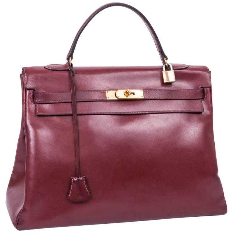 HERMES Kelly 35 '24 Faubourg'  in Red Box H Leather