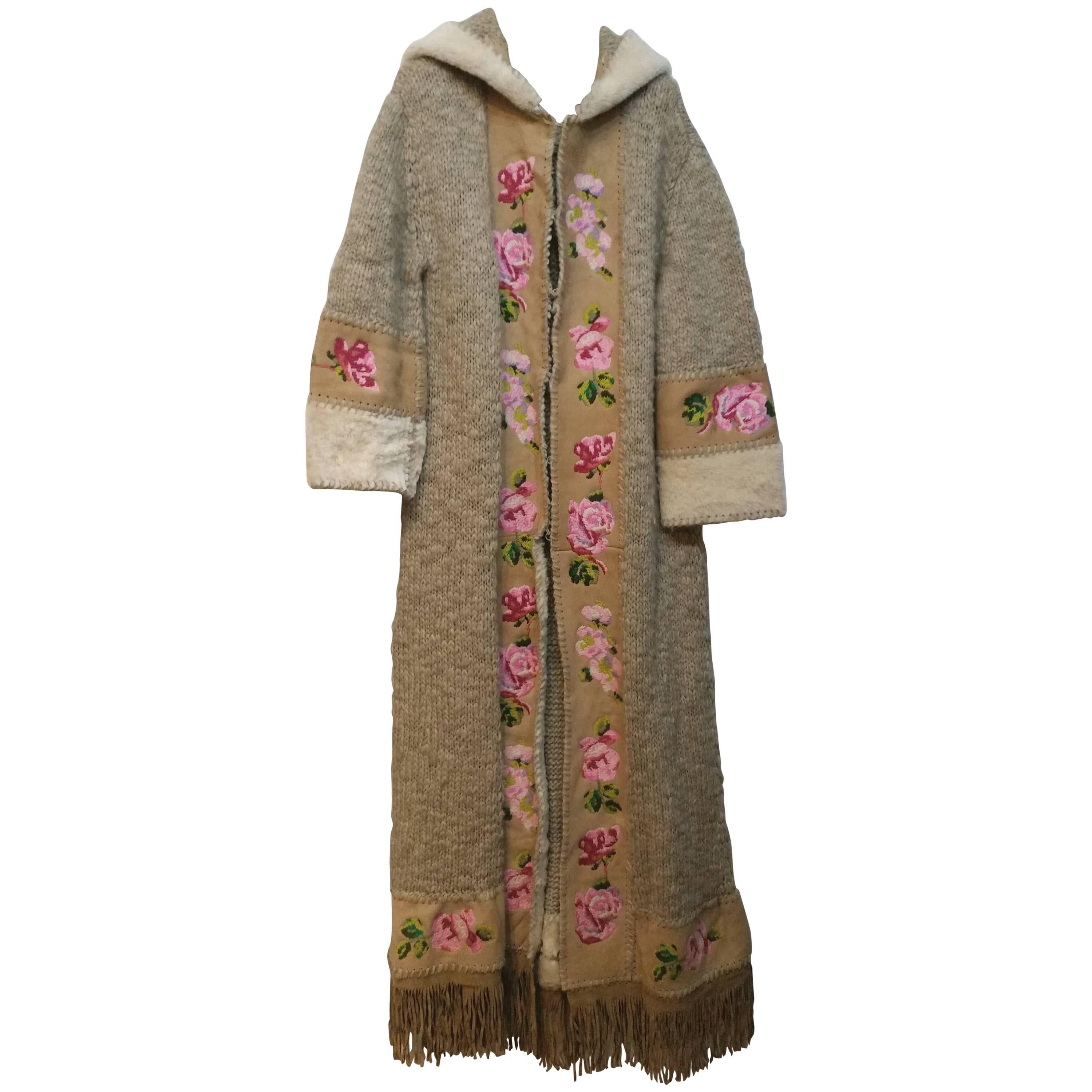 Christian Dior Long Knitted Coat Navajo Embroidered Leather
