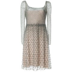 Valentino Women's Beige Beaded Sheer Accented Dress