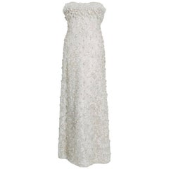 1963 Pierre Balmain Haute-Couture Ivory Beaded Metallic Lace Strapless Gown 2