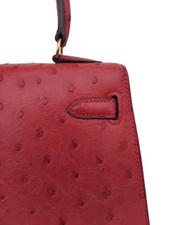 Hermès Mini Kelly Bag 20 cm Red Ostrich Gold Hdw Matching Ring Charm