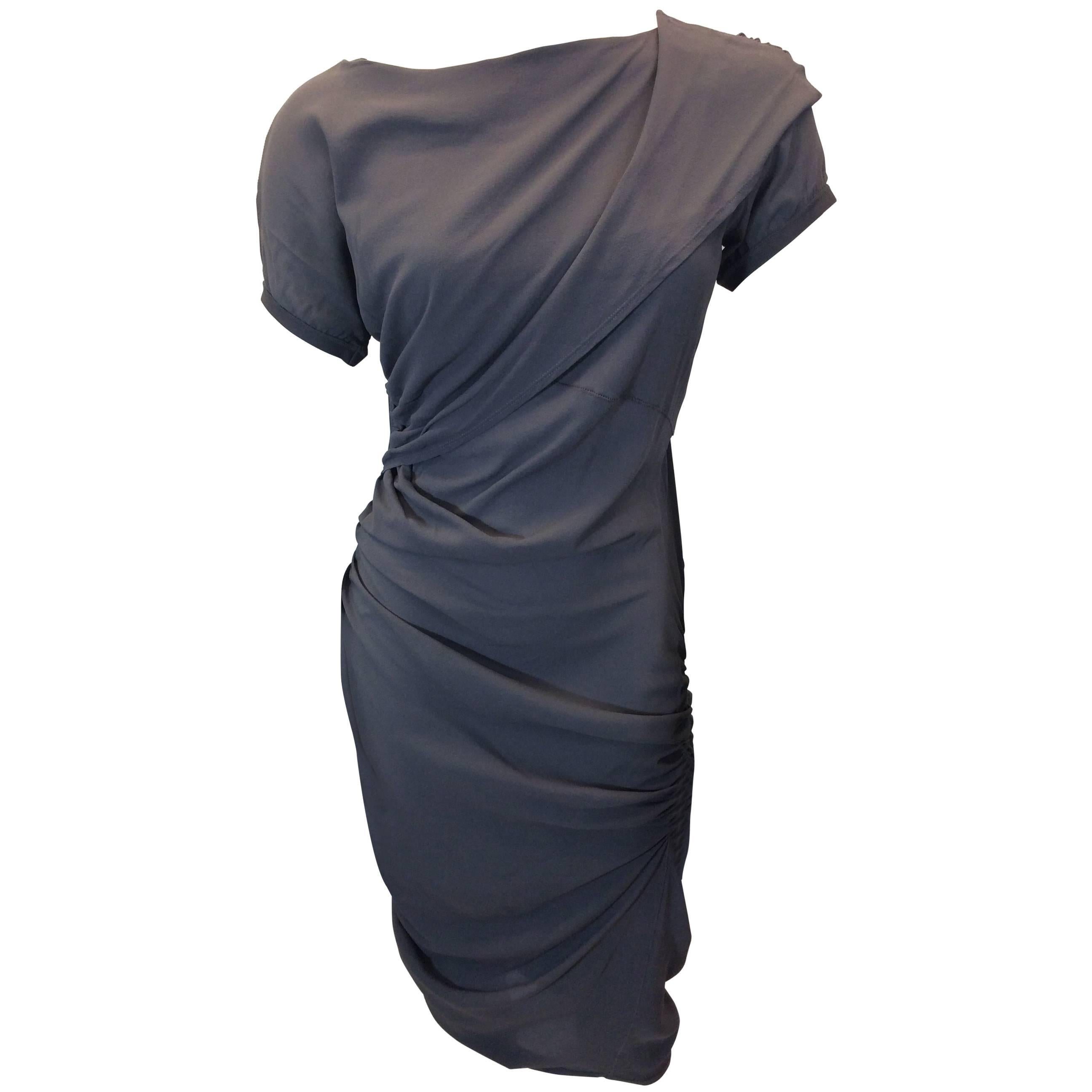 Balenciaga Grey Asymmetrical Ruched Sheath Dress For Sale