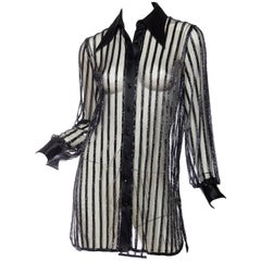 Bob Mackie Sheer Beaded "Boyfriend" Shirt Dress 10