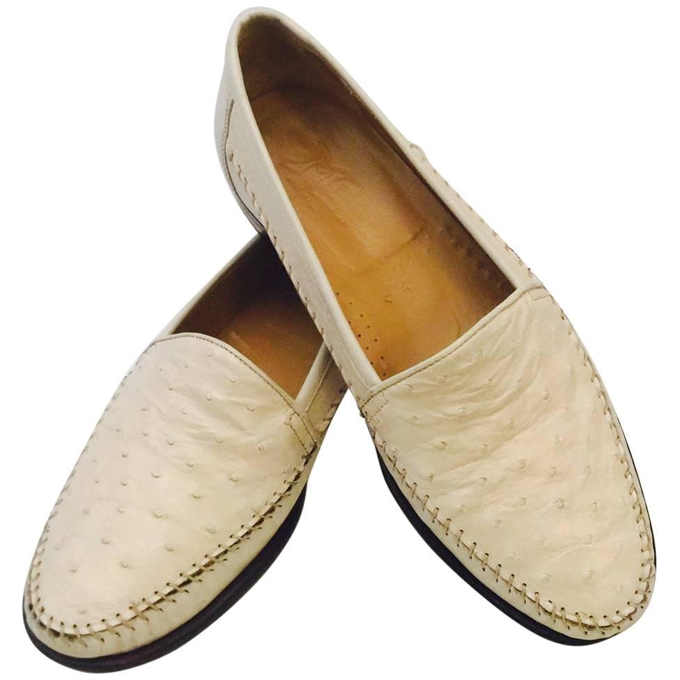 Men's M.C. Mario Campatelli  Outstanding Ostrich Loafers in Ivory, Sz 10 1/2