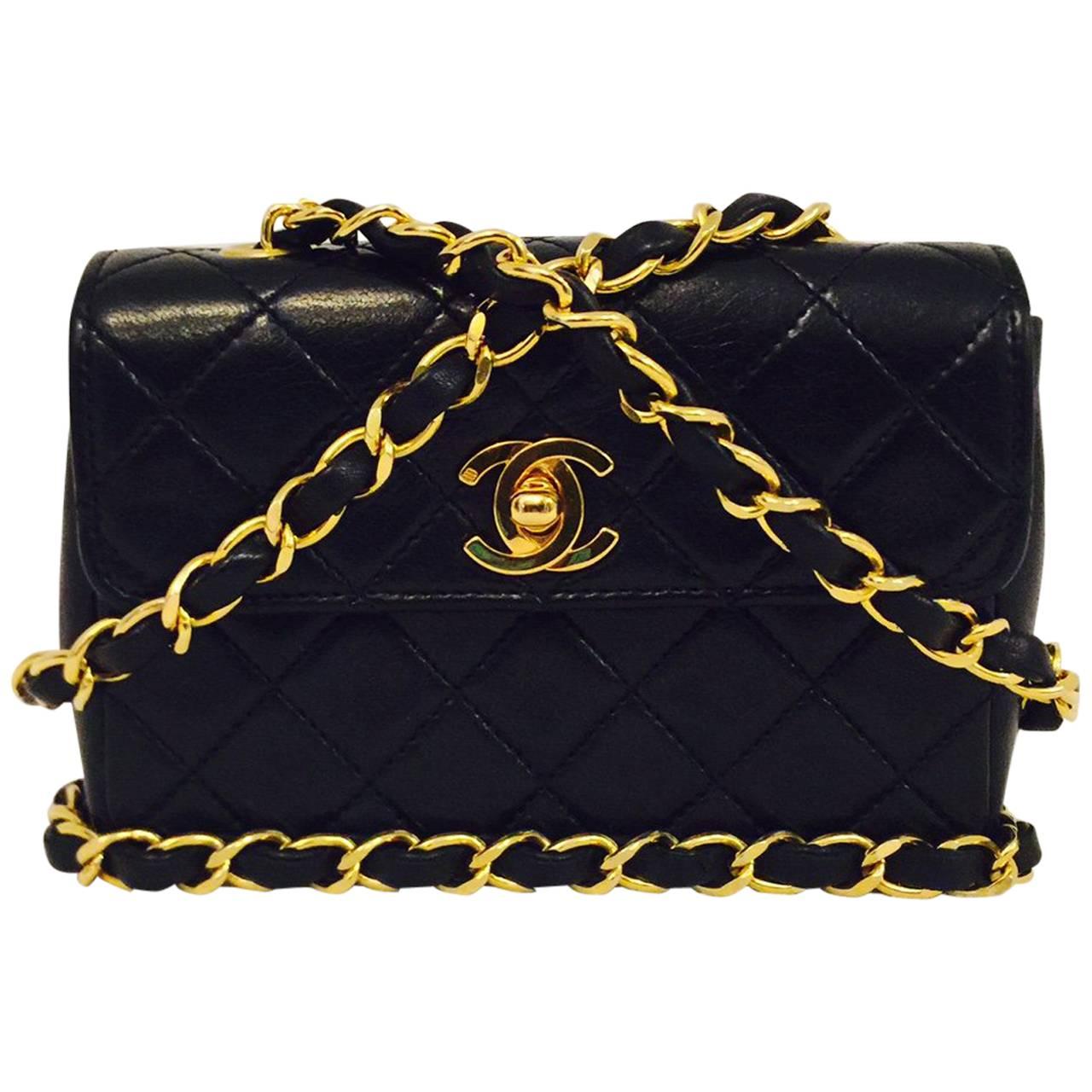 Chanel Vintage Black Mini Flap Bag W Burgundy Interior Series 1 Excellent 