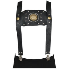 Rare Versace Leather Studded Suspender w Medusa Hardware & Elastic 1990s