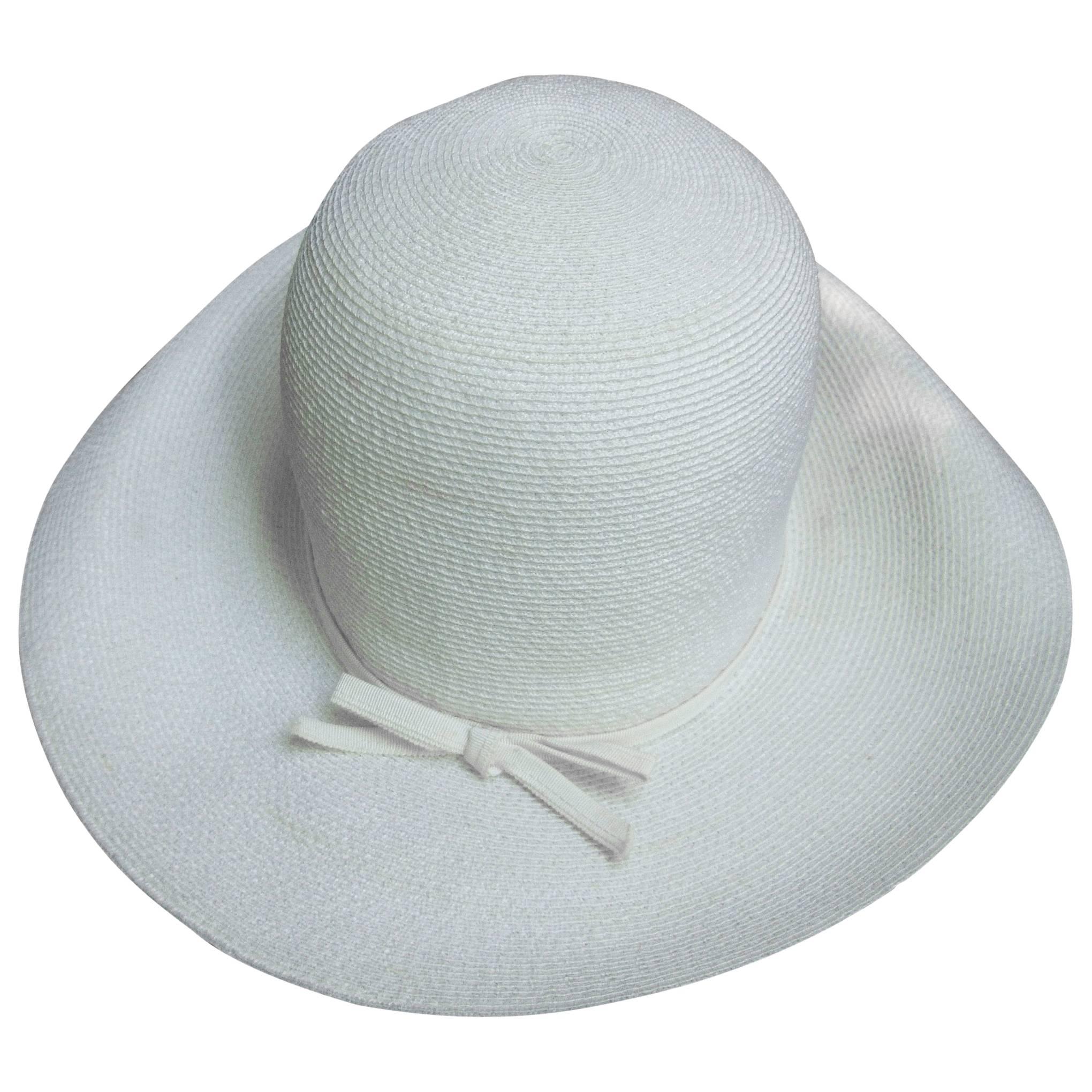 Saks Fifth Avenue Crisp White Raffia Summer Hat c 1970