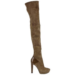 GUCCI Taupe Suede Karen Over the Knee Platform Boots Size 34.5 us 