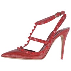 Valentino New Sold Out Red Crocodile Print Leather Rockstud Heels Pumps in Box