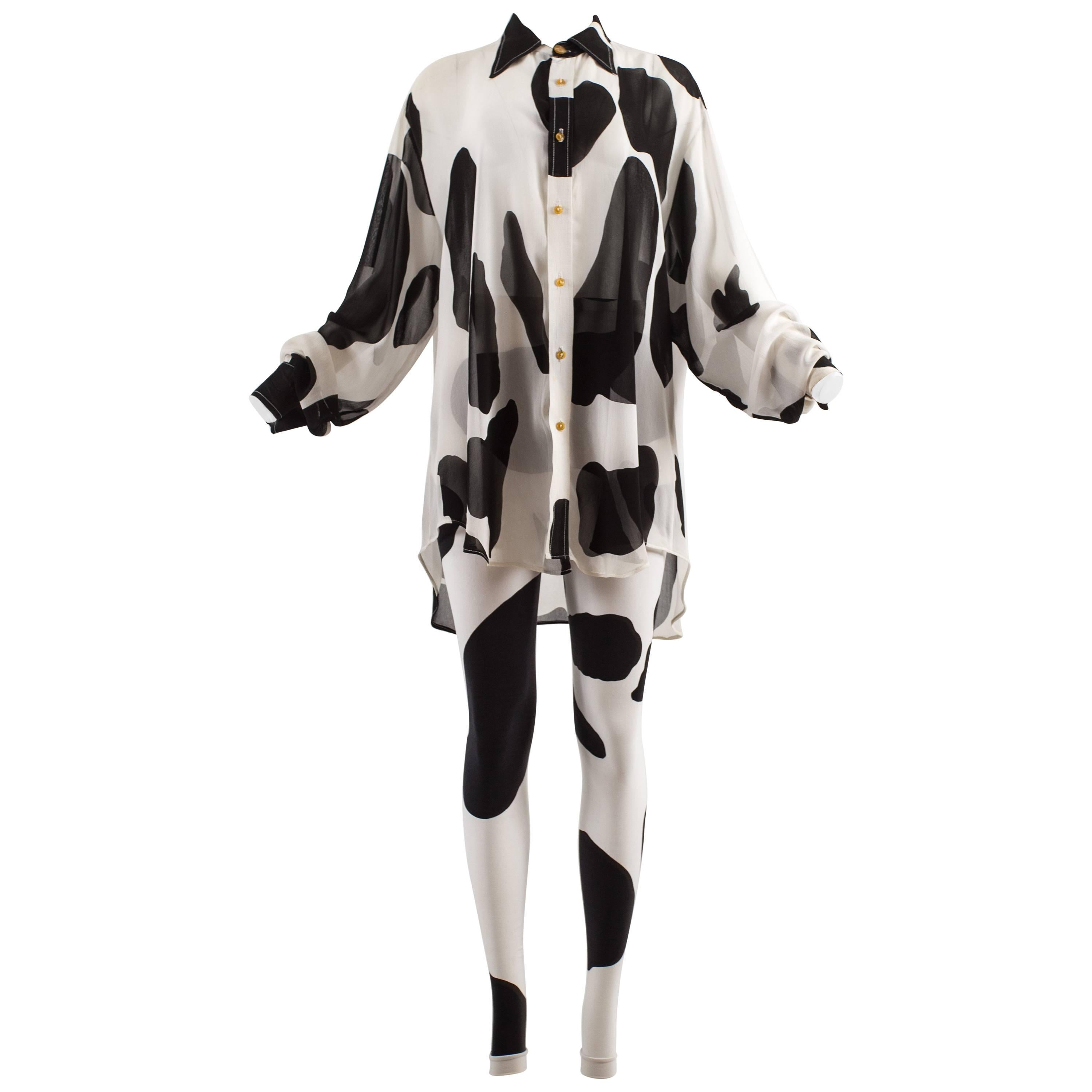 Vivienne Westwood Spring-Summer 1990 'Pagan V' cow print chiffon pant suit 