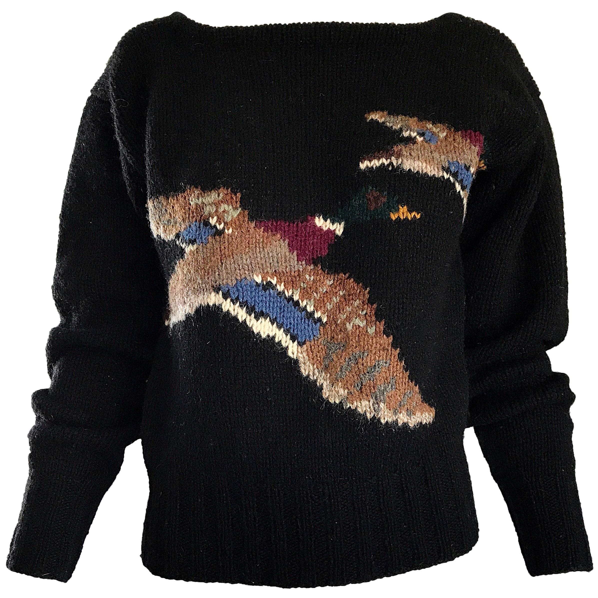 Rare Vintage Ralph Lauren Blue Label Intarsia Novelty Duck Print Wool Sweater
