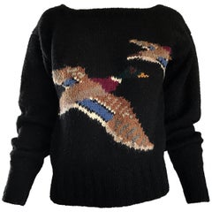 Rare Retro Ralph Lauren Blue Label Intarsia Novelty Duck Print Wool Sweater