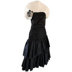 1980s Nicoletta Italian Black and White Silk Taffeta Avant Garde Top & Skirt Set