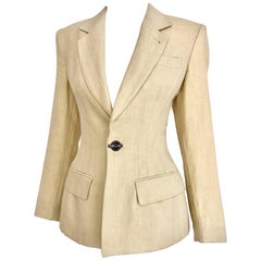 Vintage 1980s Jean Paul Gaultier Creme Linen Fitted Blazer Jacket