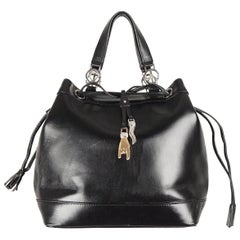 MOSCHINO VINTAGE Black Leather DRAWSTRING BUCKET BAG w/CHARMS 9